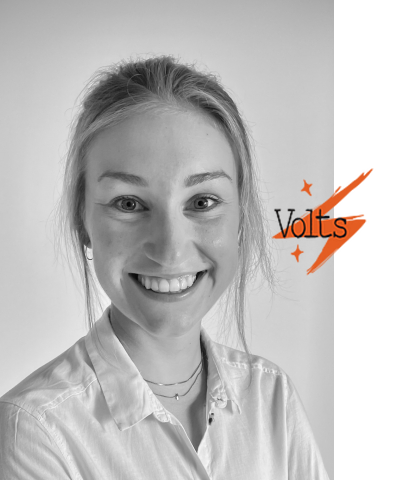 Headshot of Emilia and the Volts logo