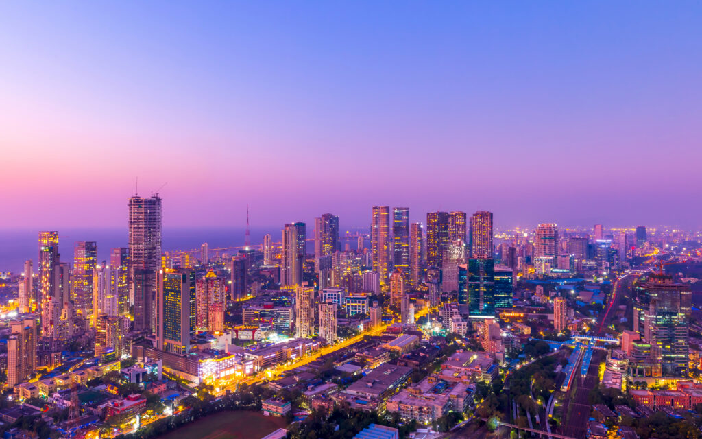 Mumbai cityscape turning purple at dusk